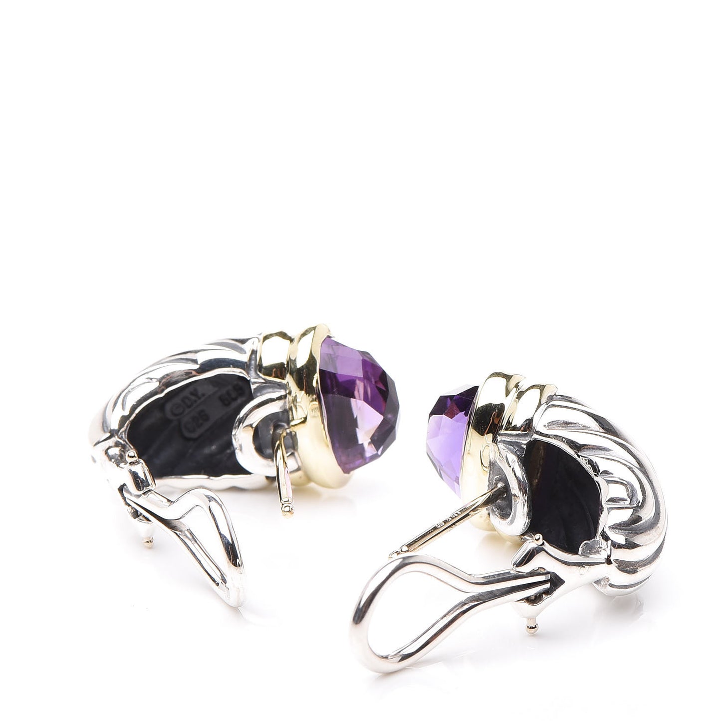 Sterling Silver 14K Yellow Gold Amethyst Thoroughbred Shrimp Earrings
