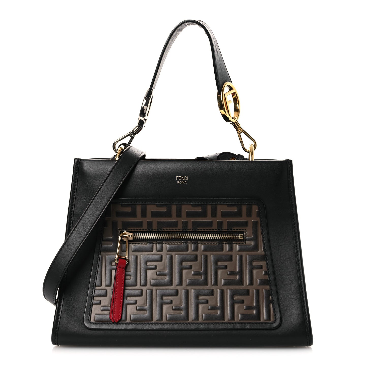 Vitello Century F is Fendi FF 1974 Embossed Small Runaway Satchel Black Maya