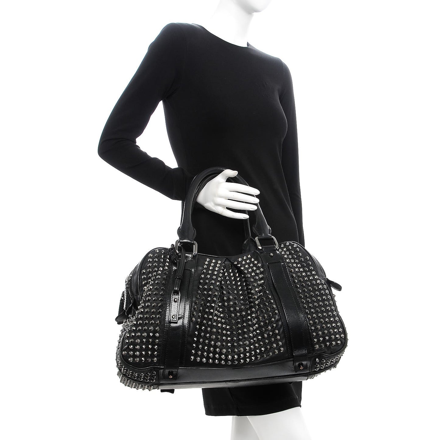 Prorsum Calfskin Studded Knight Satchel Black