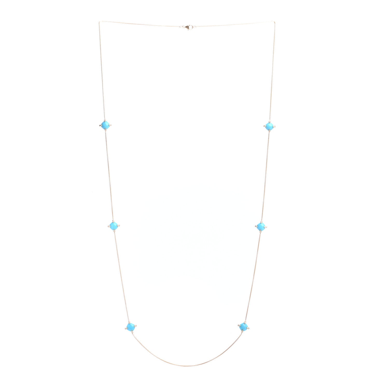 David Yurman 18K Yellow Gold Diamond Turquoise Chatelaine Long Station Necklace 3 of 5