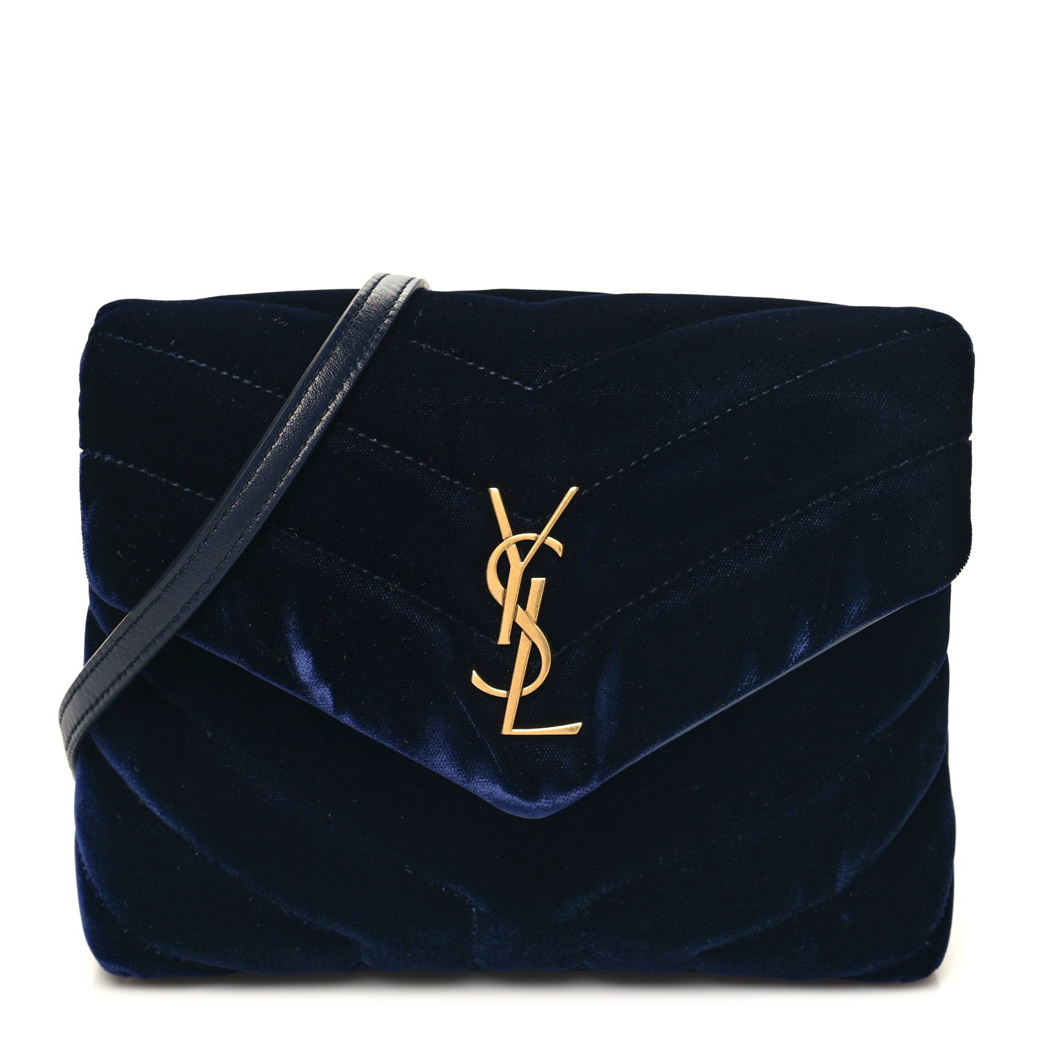 Saint Laurent Velvet Y Quilted Monogram Toy Loulou Chain Satchel Deep Marine 1 of 12