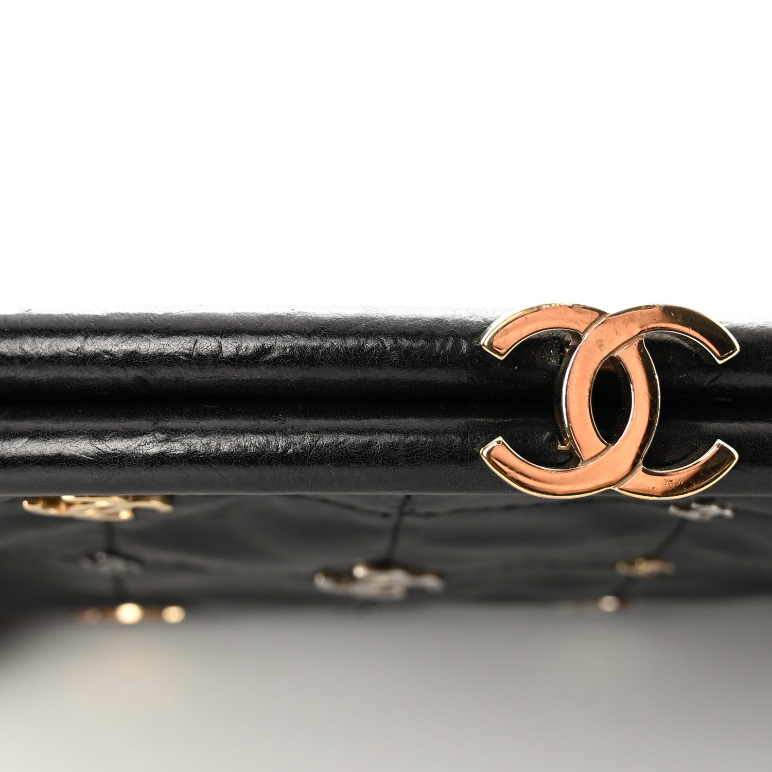 Chanel Calfskin Square Quilted Grommet Embellished Piercing Chic Clutch Black 14 of 15