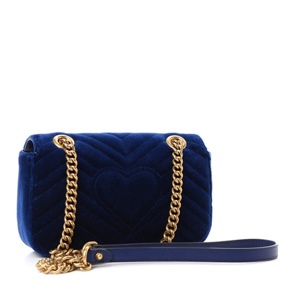 Gucci Velvet Matelasse Mini GG Marmont Shoulder Bag Cobalt Blue 3 of 10