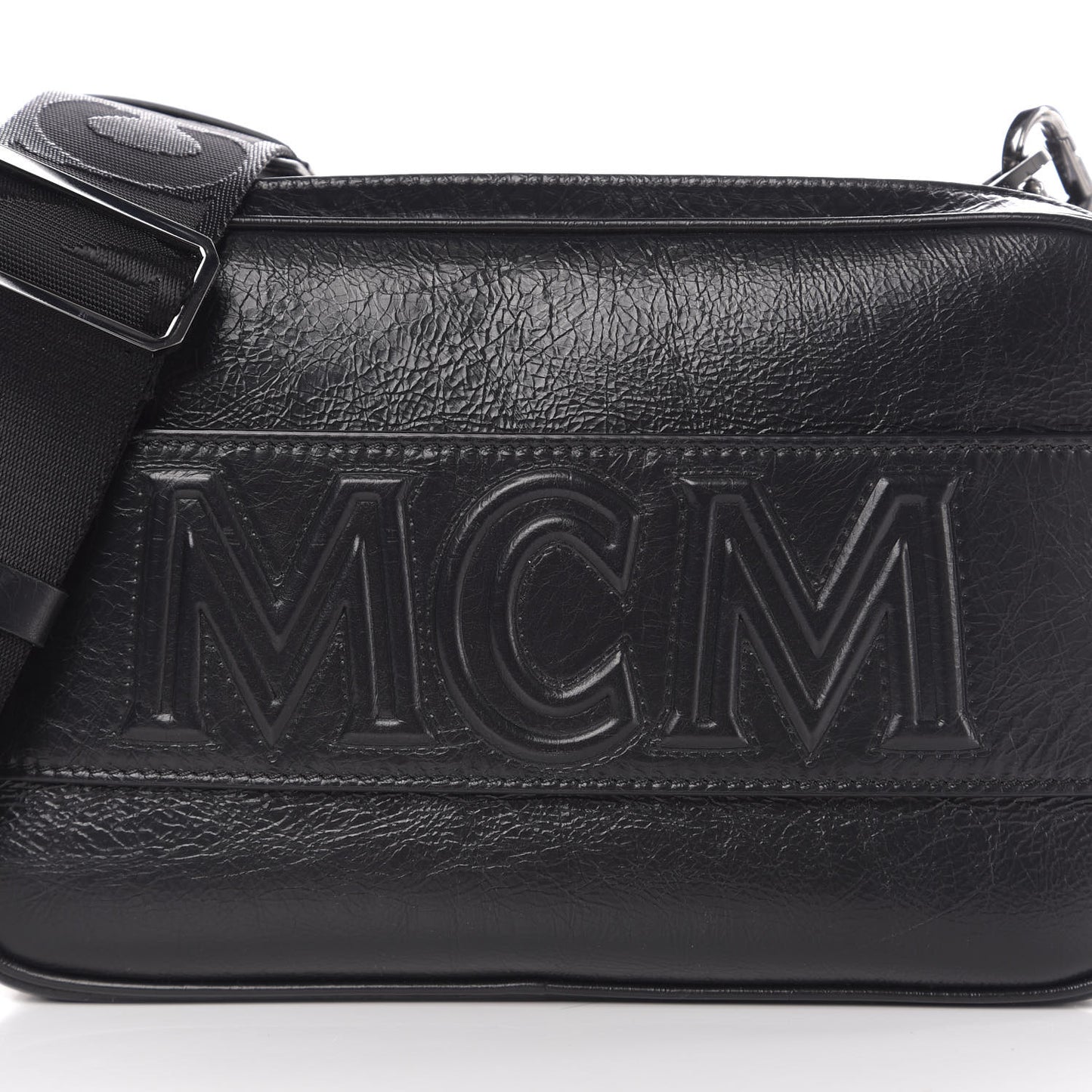 Crushed Calfskin Logo Crossbody Bag Black