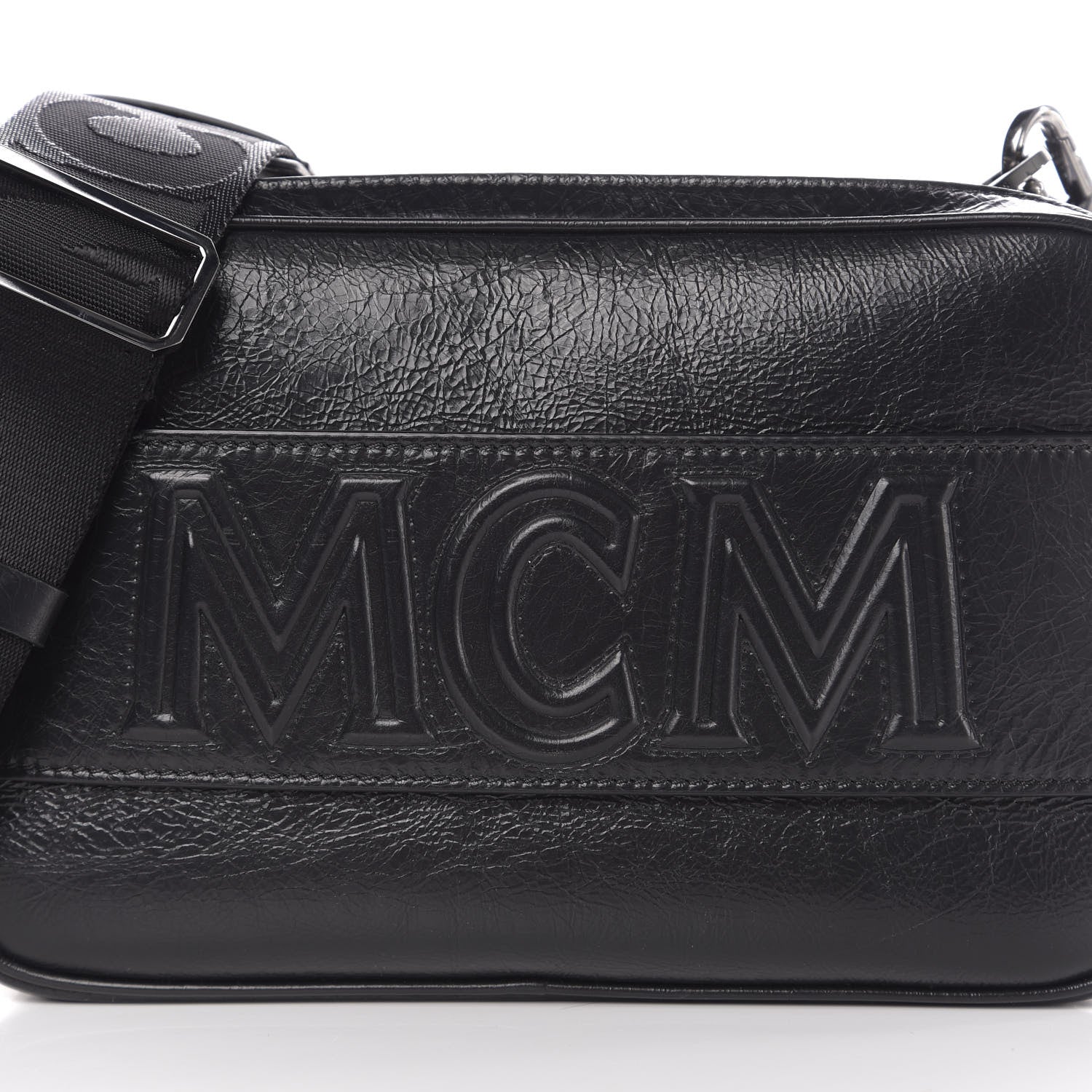 MCM Crushed Calfskin Logo Crossbody Bag Black 17 of 18