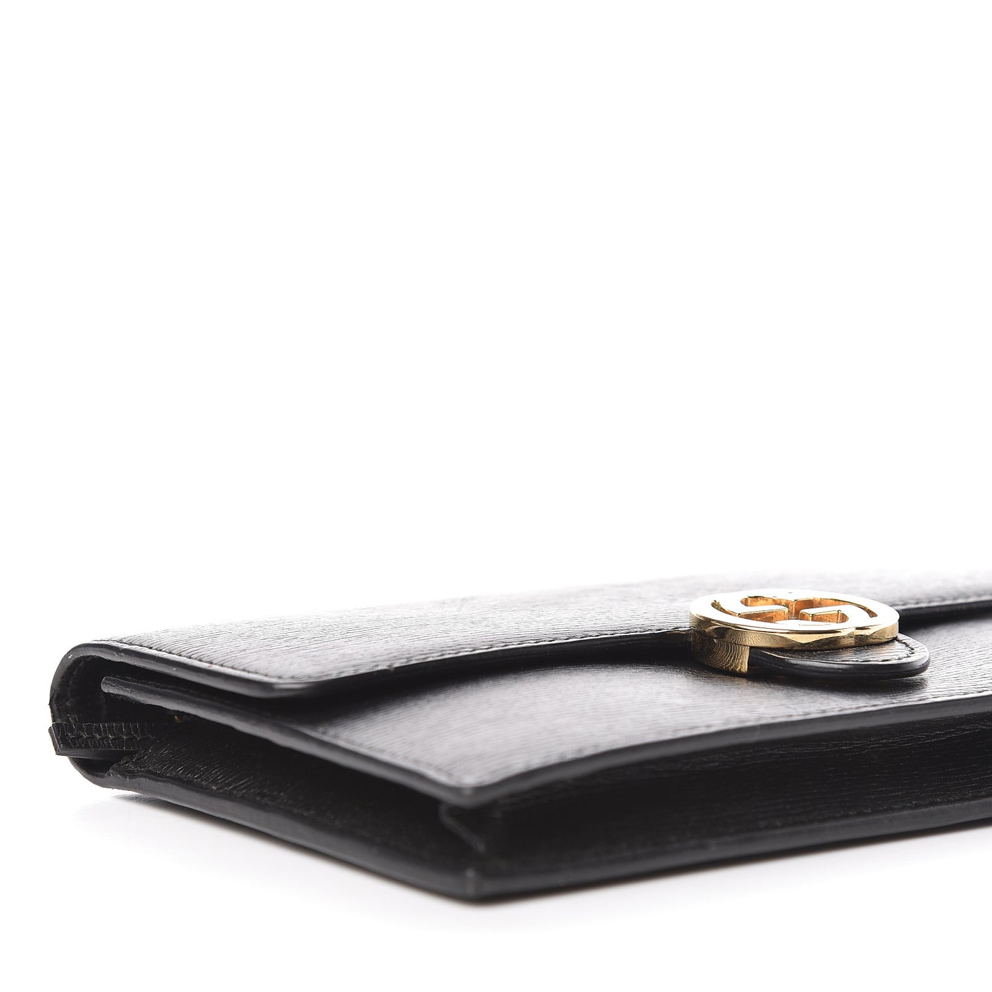 Textured Calfskin Icon Chain Wallet Black