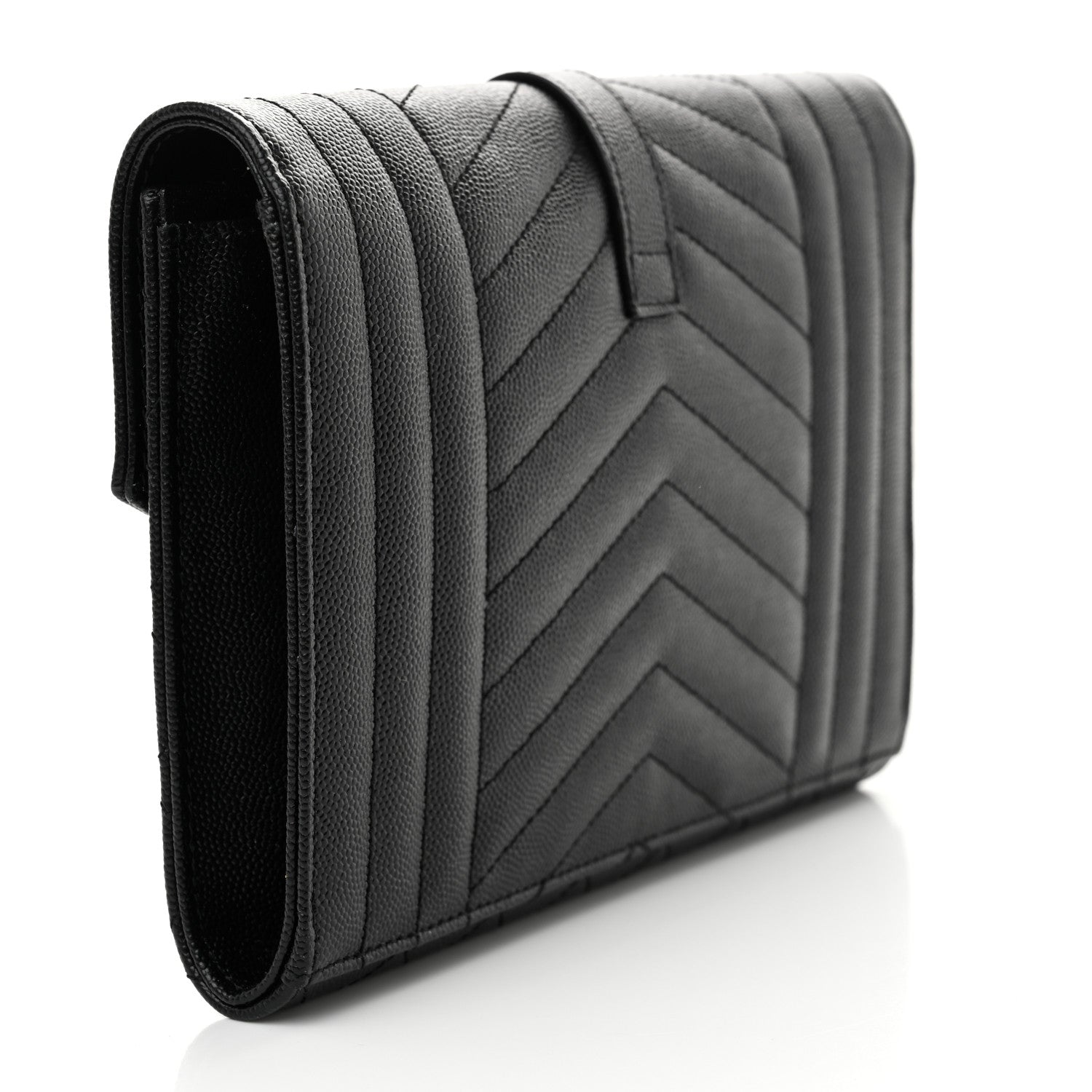 Saint Laurent Grain De Poudre Textured Mixed Matelasse Triquilt Monogram Clutch Black 3 of 14