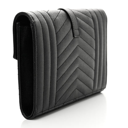 Saint Laurent Grain De Poudre Textured Mixed Matelasse Triquilt Monogram Clutch Black 3 of 14