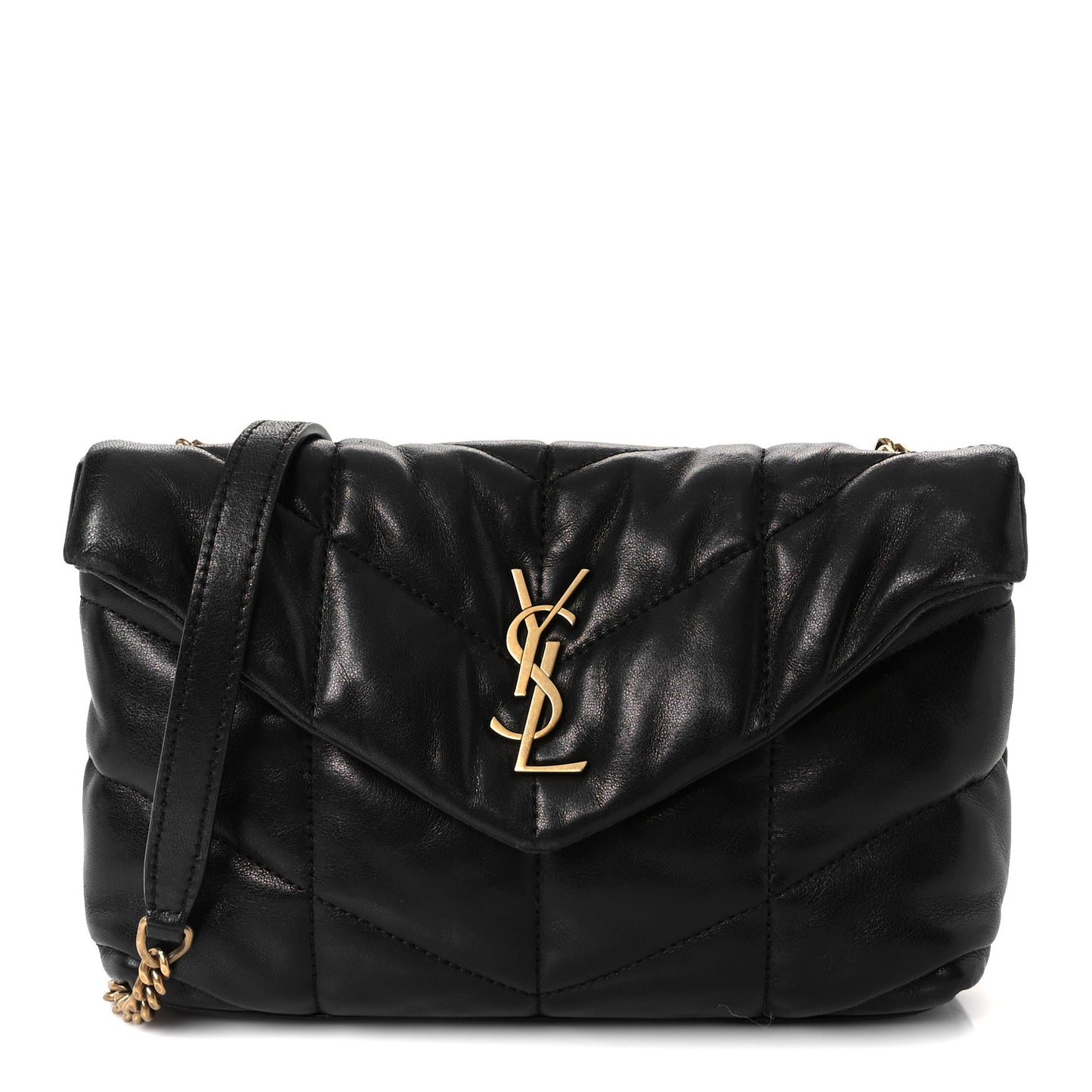 Lambskin Quilted Toy Loulou Puffer Monogram Chain Satchel Black