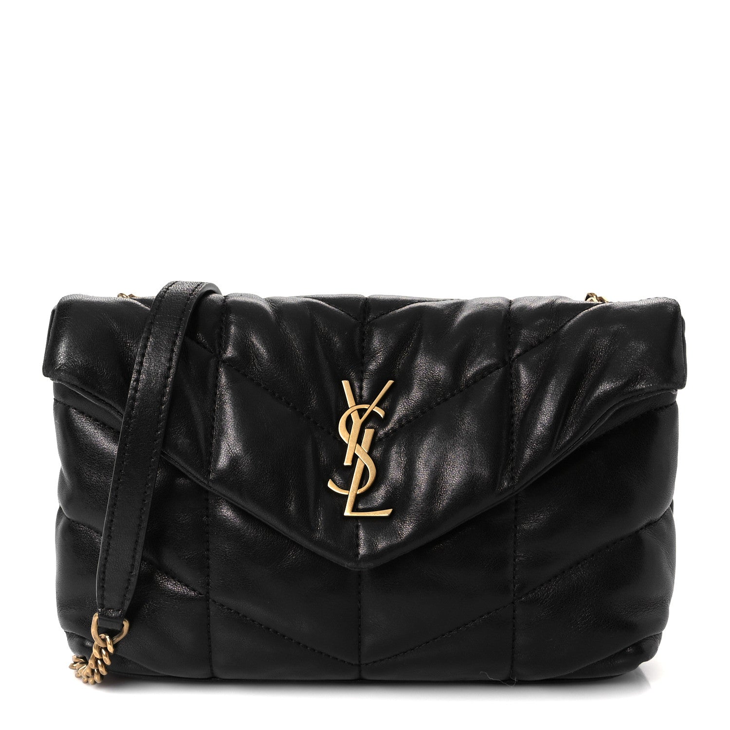 Saint Laurent Lambskin Quilted Toy Loulou Puffer Monogram Chain Satchel Black 1 of 10