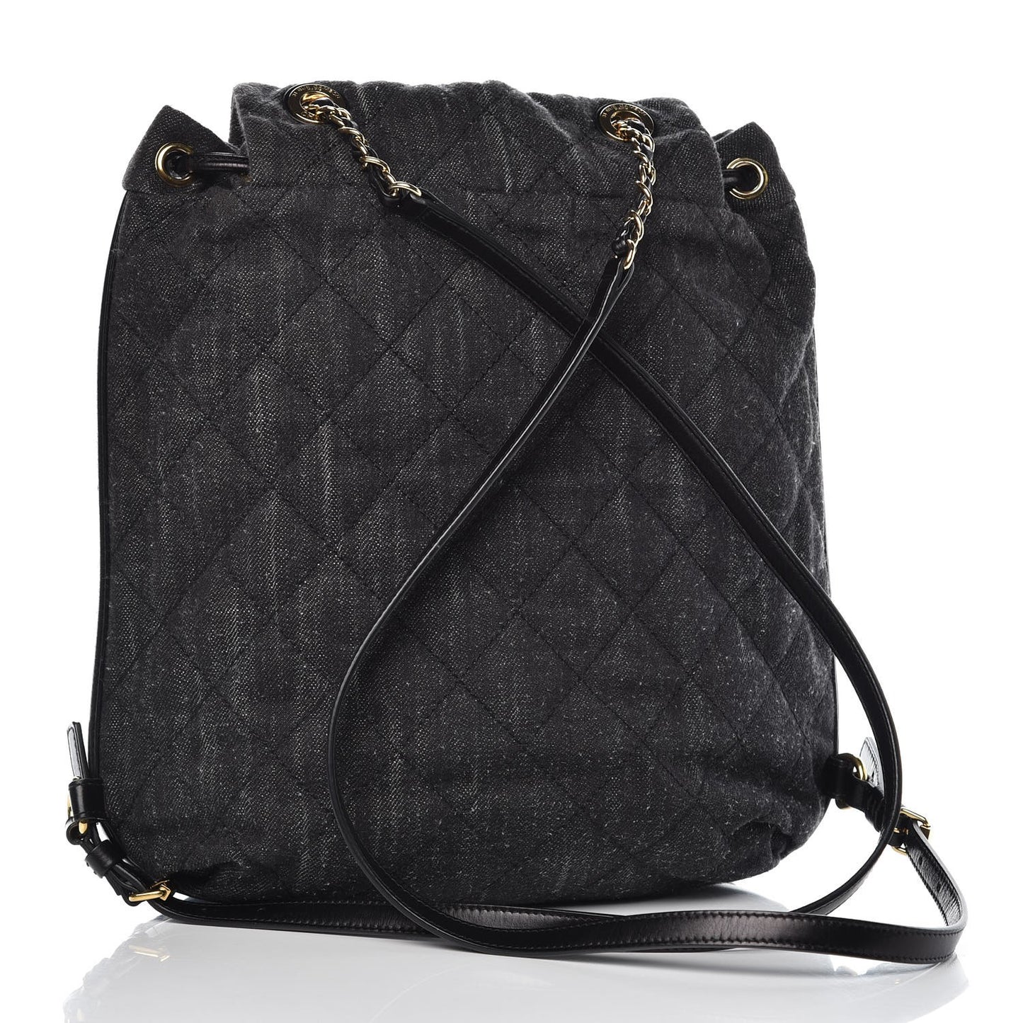Denim Calfskin Quilted Backpack Dark Grey Black