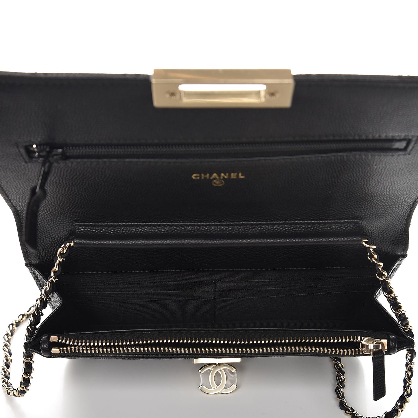 Caviar Quilted Golden Class Wallet On Chain WOC Black