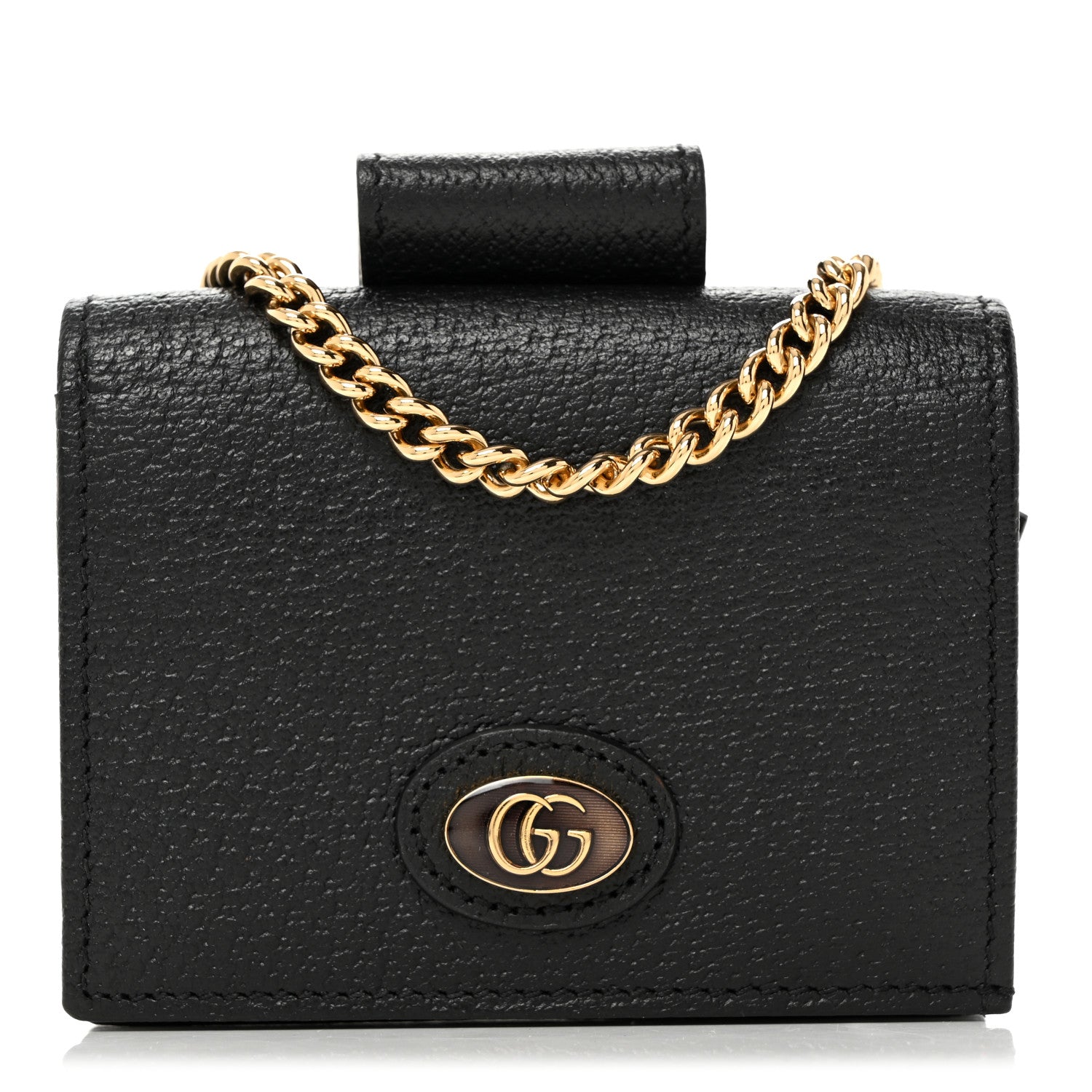 Gucci Textured Calfskin Enamel GG Hardcase Lipstick Holder Chain Wallet Black 1 of 9