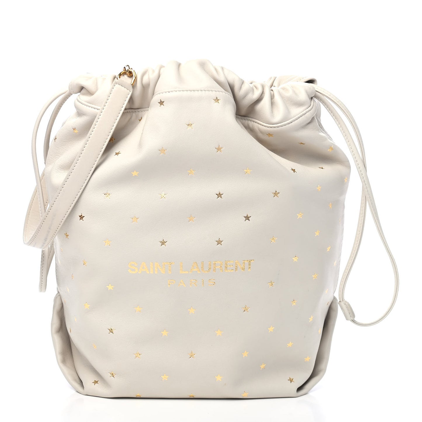 Lambskin Star Printed Teddy Drawstring Bag White