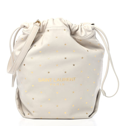 Saint Laurent Lambskin Star Printed Teddy Drawstring Bag White 3 of 11