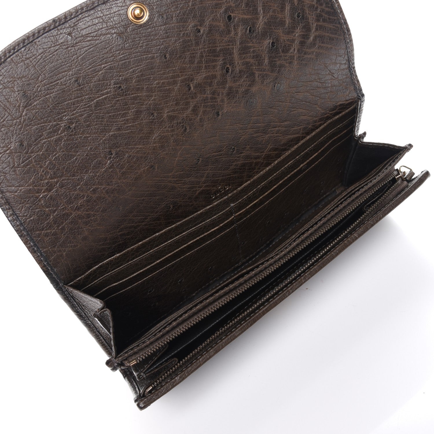 Gucci Ostrich 1973 Continental Clutch Wallet Cocoa Brown 5 of 6
