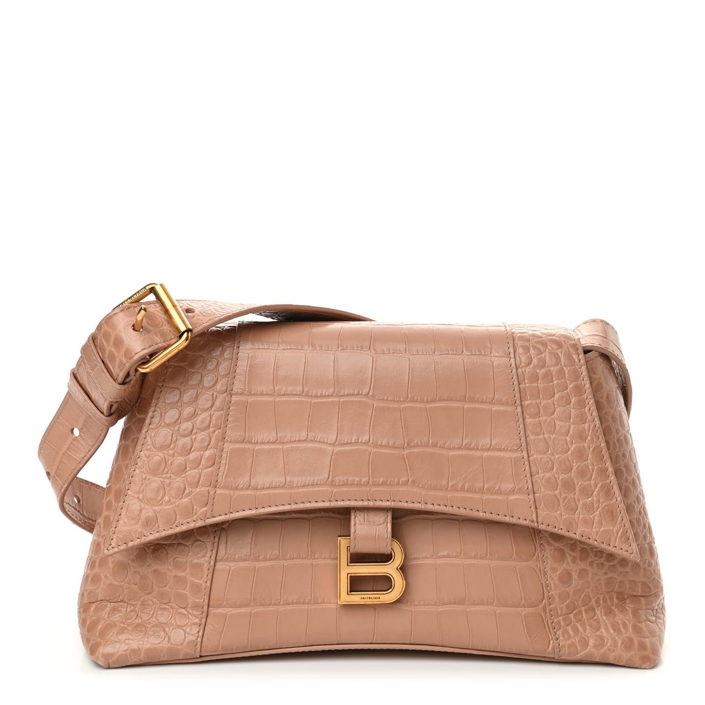 Extra Supple Calfskin Crocodile Embossed Small Downtown Shoulder Bag Nude Beige