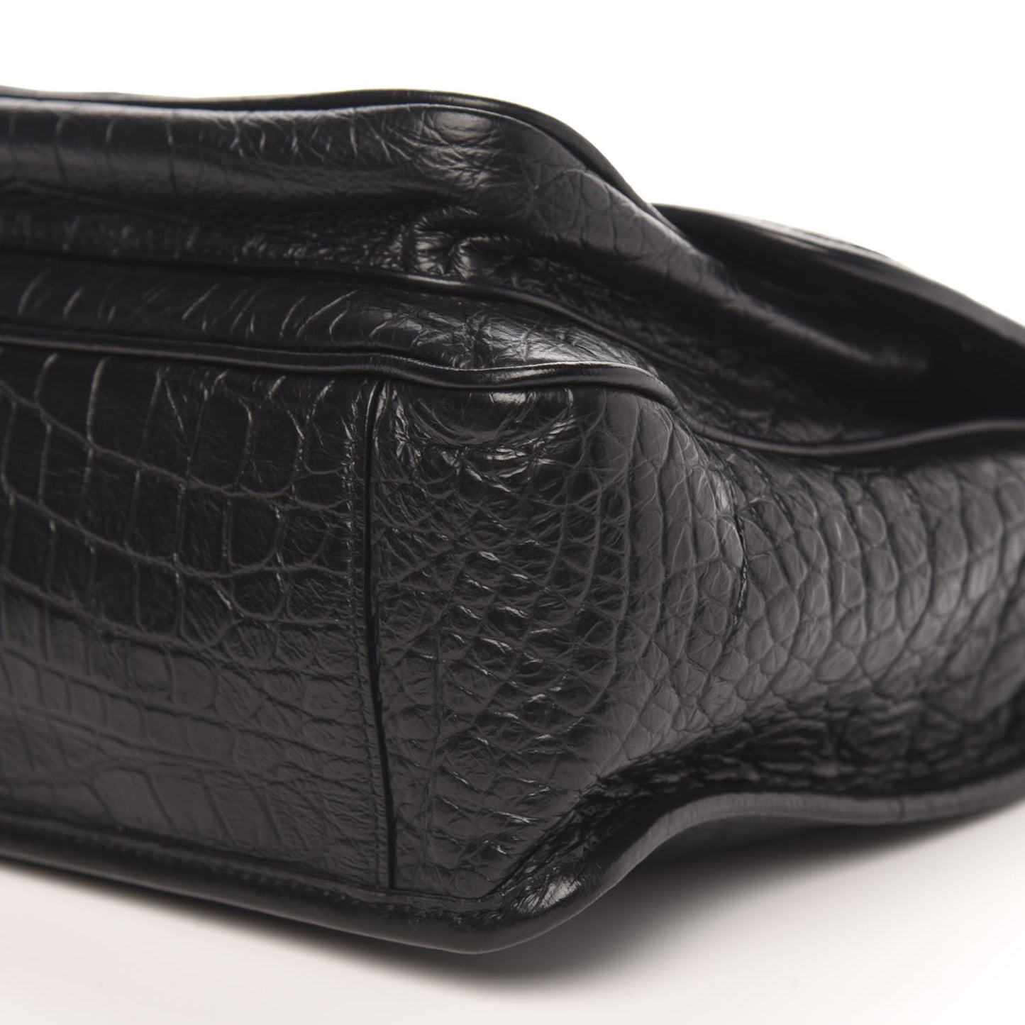 Crocodile Embossed Lambskin Monogram Medium Niki Chain Satchel Black