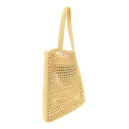 Prada Yarn Raffia Effect Crochet Logo Embroidered Tote Bag Naturale 3 of 9