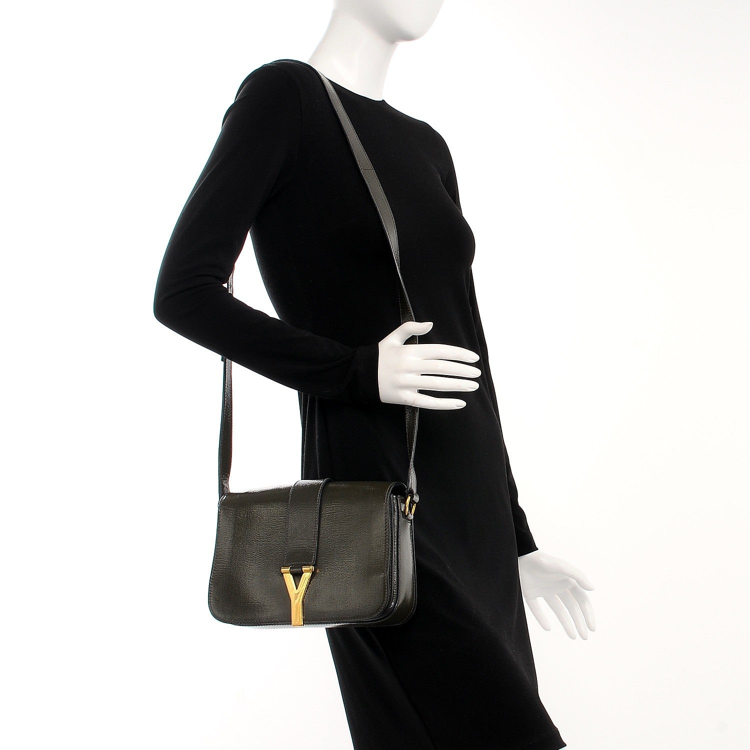 Saint Laurent Patent Calfskin Classic Y Satchel Olive 2 of 7
