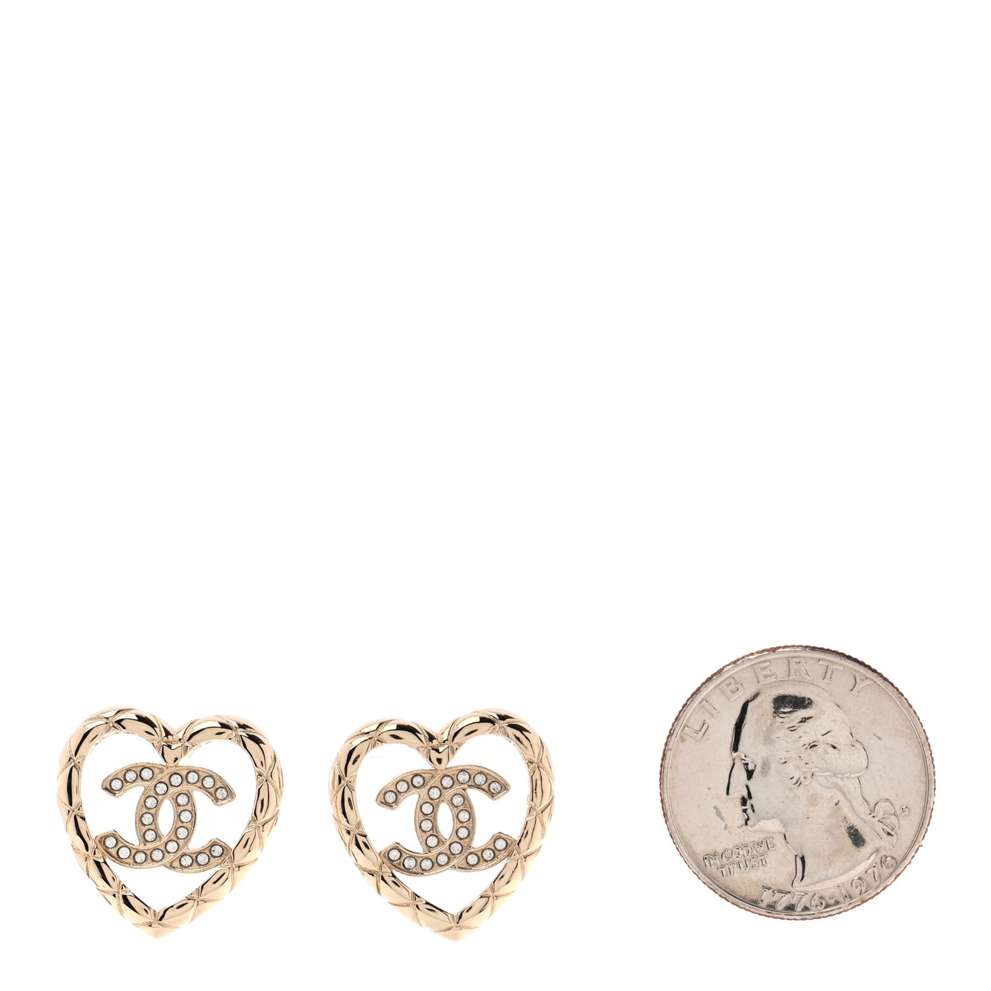 Metal Crystal CC Logo Heart Earrings Gold