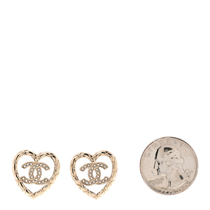 Chanel Metal Crystal CC Logo Heart Earrings Gold 2 of 5