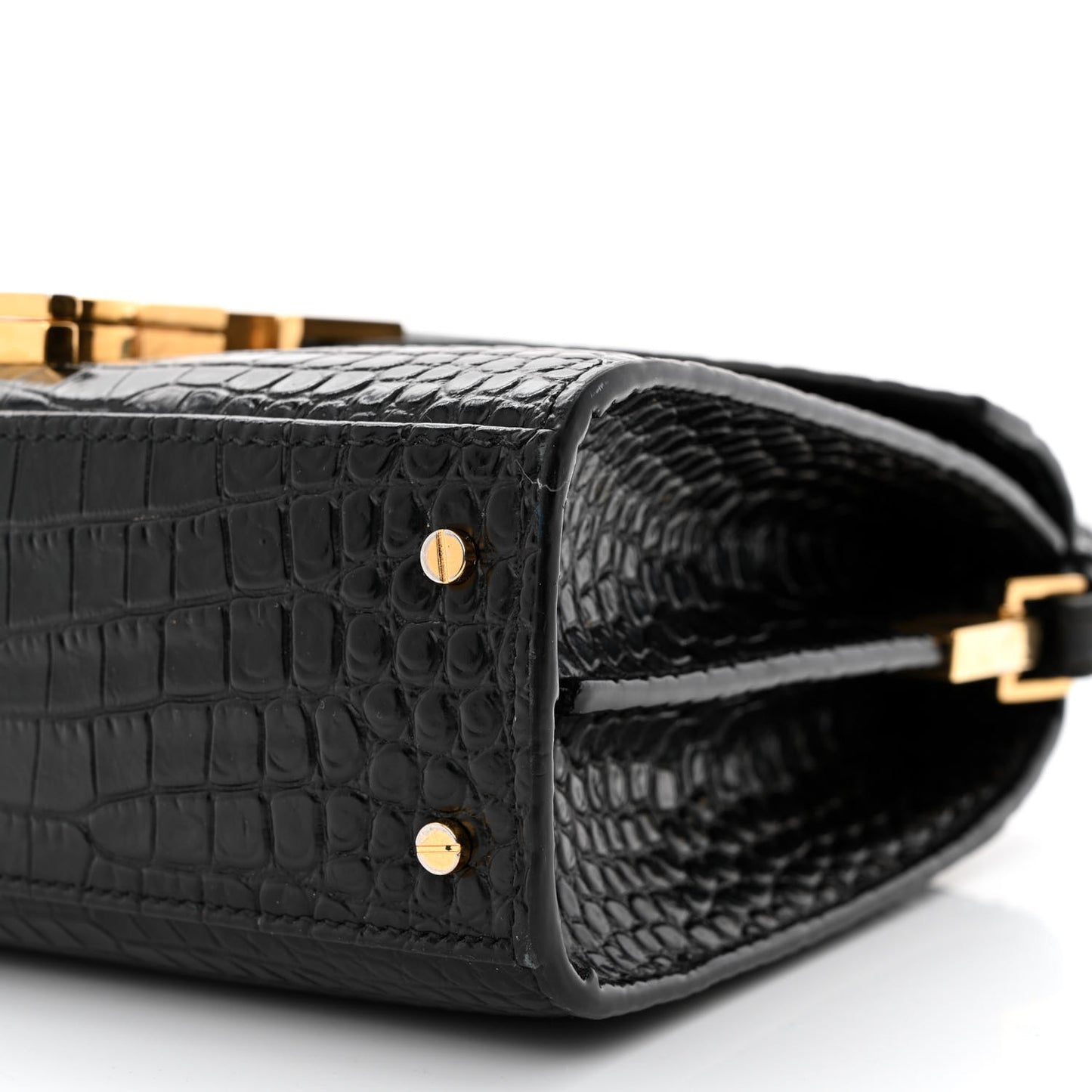 Calfskin Crocodile Embossed Mini Classic Monogram Cassandra Top Handle Black