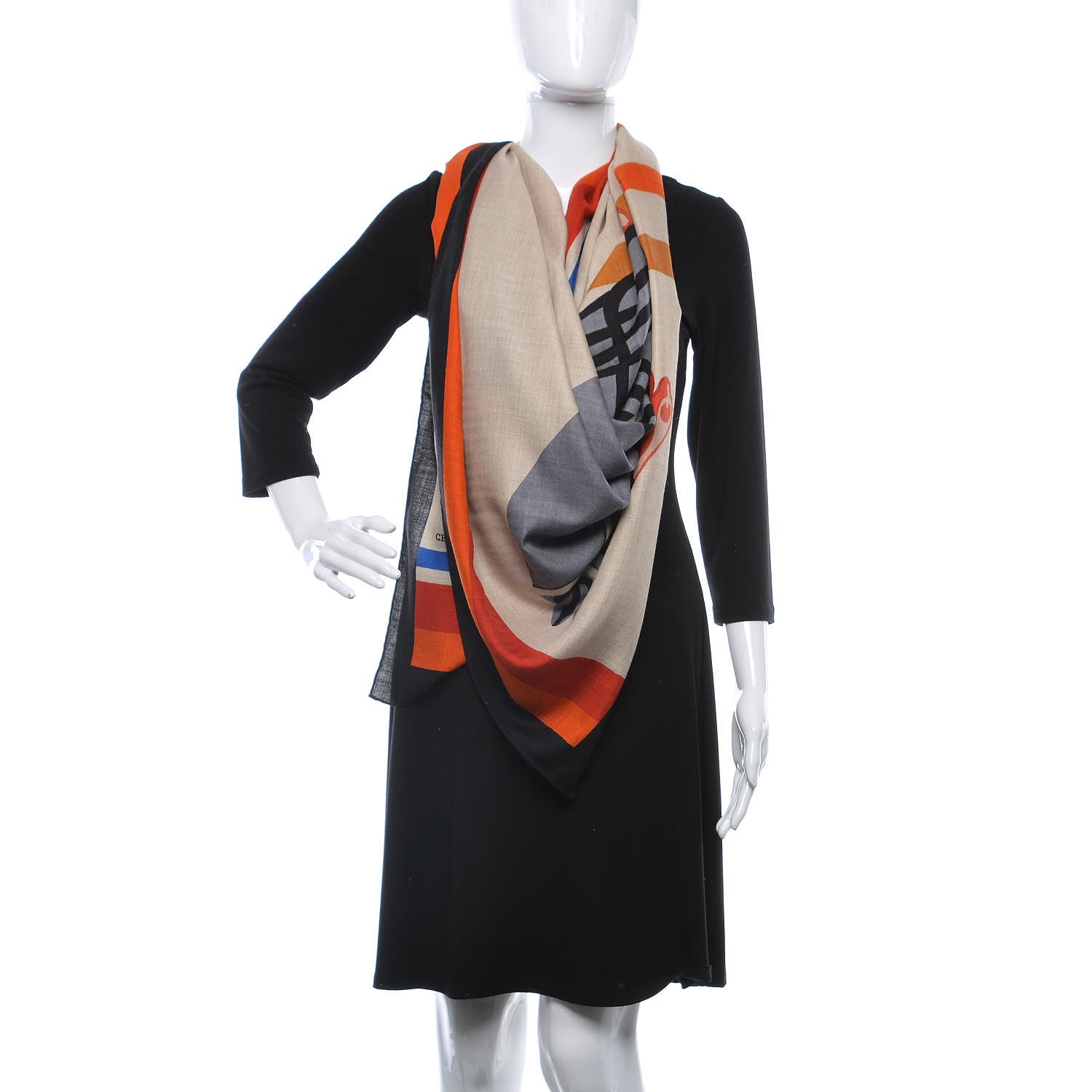 Hermes Cashmere Silk Cheval A La Couverture Shawl 140 Naturel Rouge Brique 2 of 7