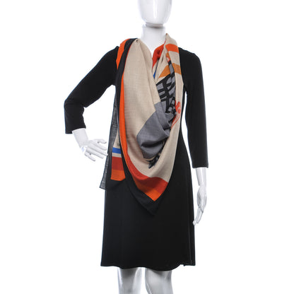 Hermes Cashmere Silk Cheval A La Couverture Shawl 140 Naturel Rouge Brique 2 of 7
