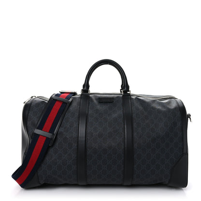 Gucci Soft GG Supreme Monogram Appia Calfskin Web Large Carry On Duffle Bag Black Grey 1 of 10