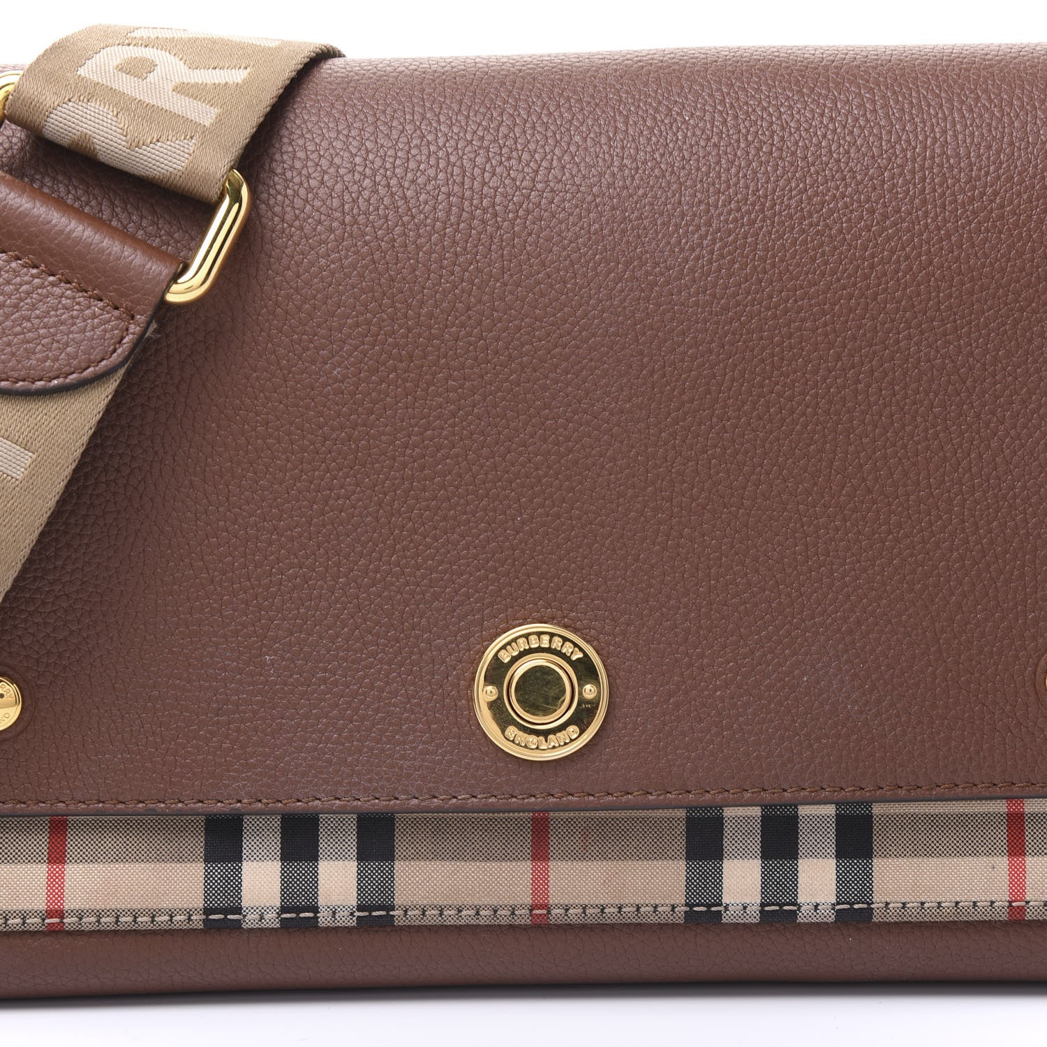 Burberry Calfskin Vintage Check Note Crossbody Bag Tan 13 of 13