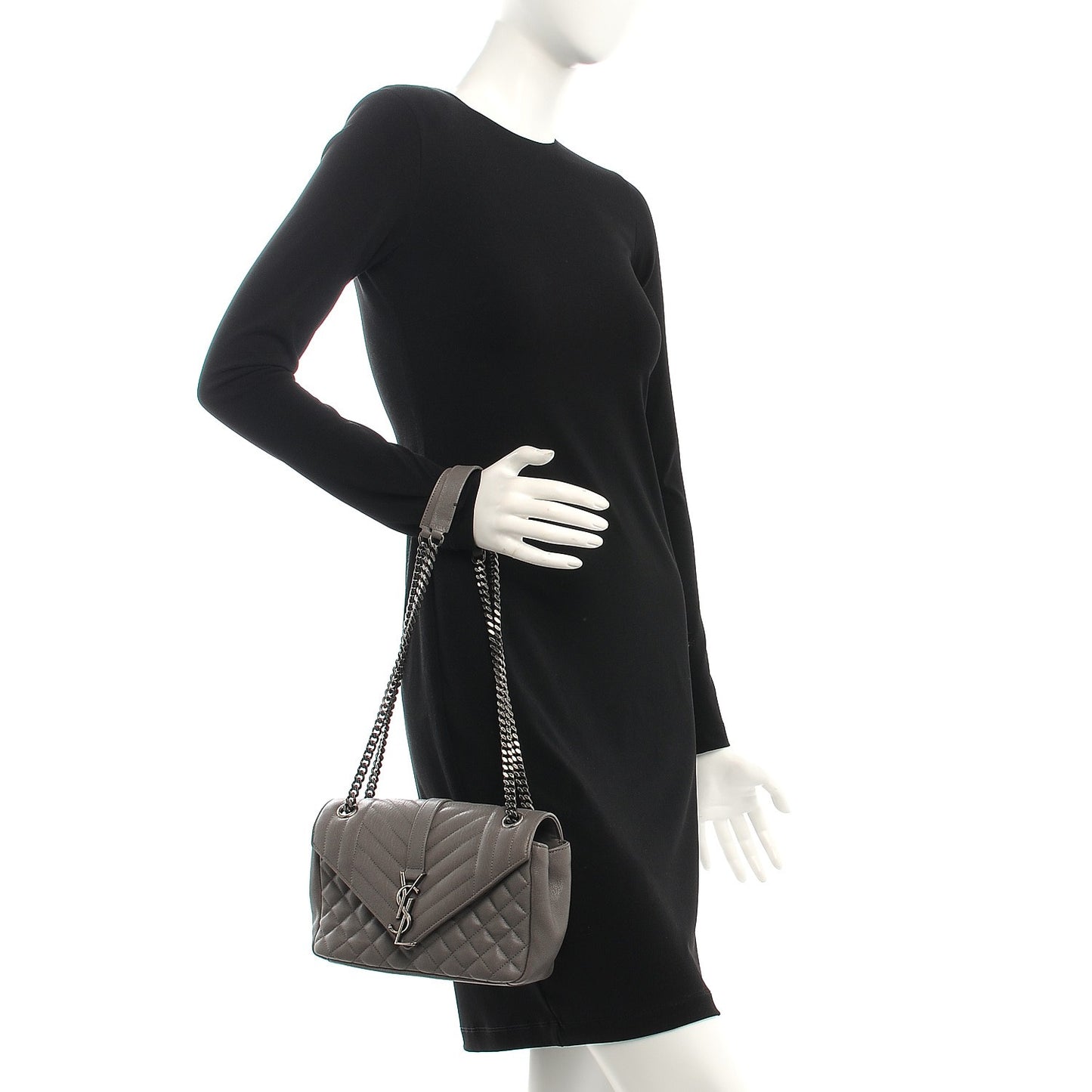Sheepskin Tri-Quilt Monogram Medium College Bag Gray