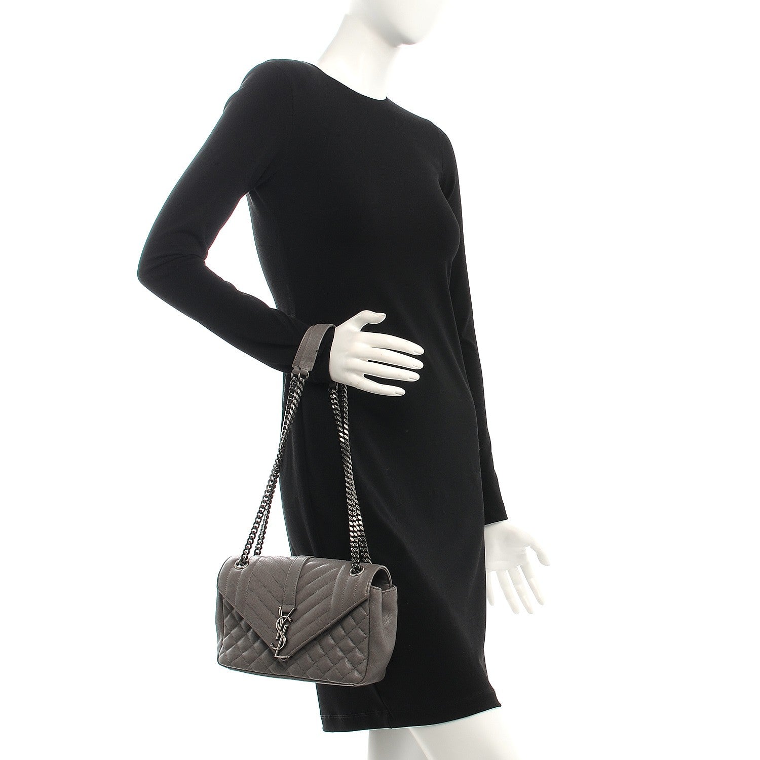 Saint Laurent Sheepskin Tri-Quilt Monogram Medium College Bag Gray 3 of 9