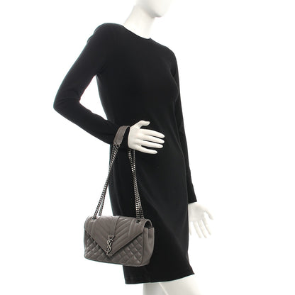 Saint Laurent Sheepskin Tri-Quilt Monogram Medium College Bag Gray 3 of 9