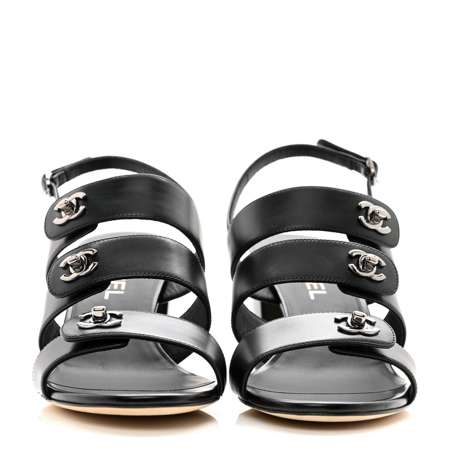 Calfskin CC Turnlock Sandals 39.5 Black