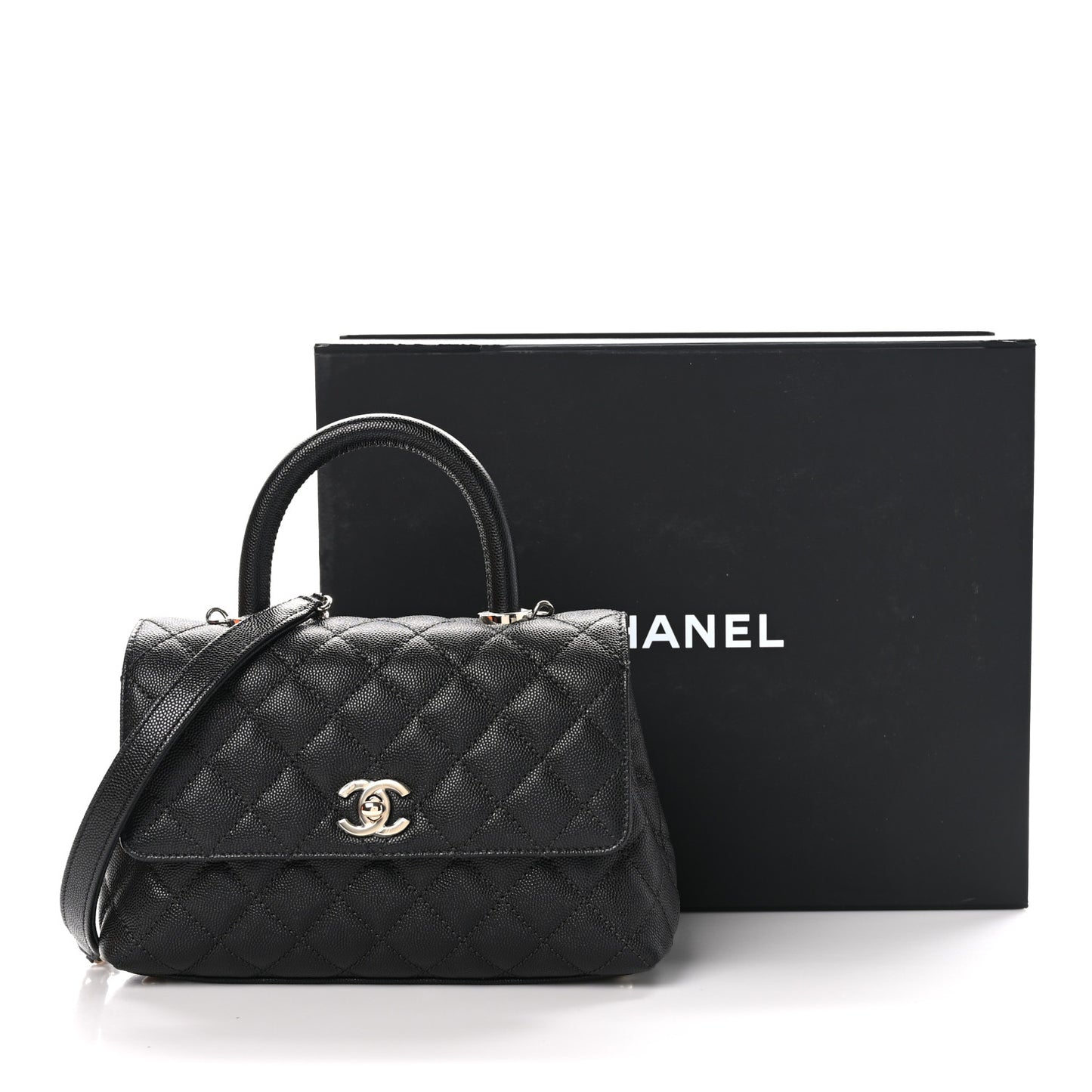Caviar Quilted Mini Coco Handle Flap Black