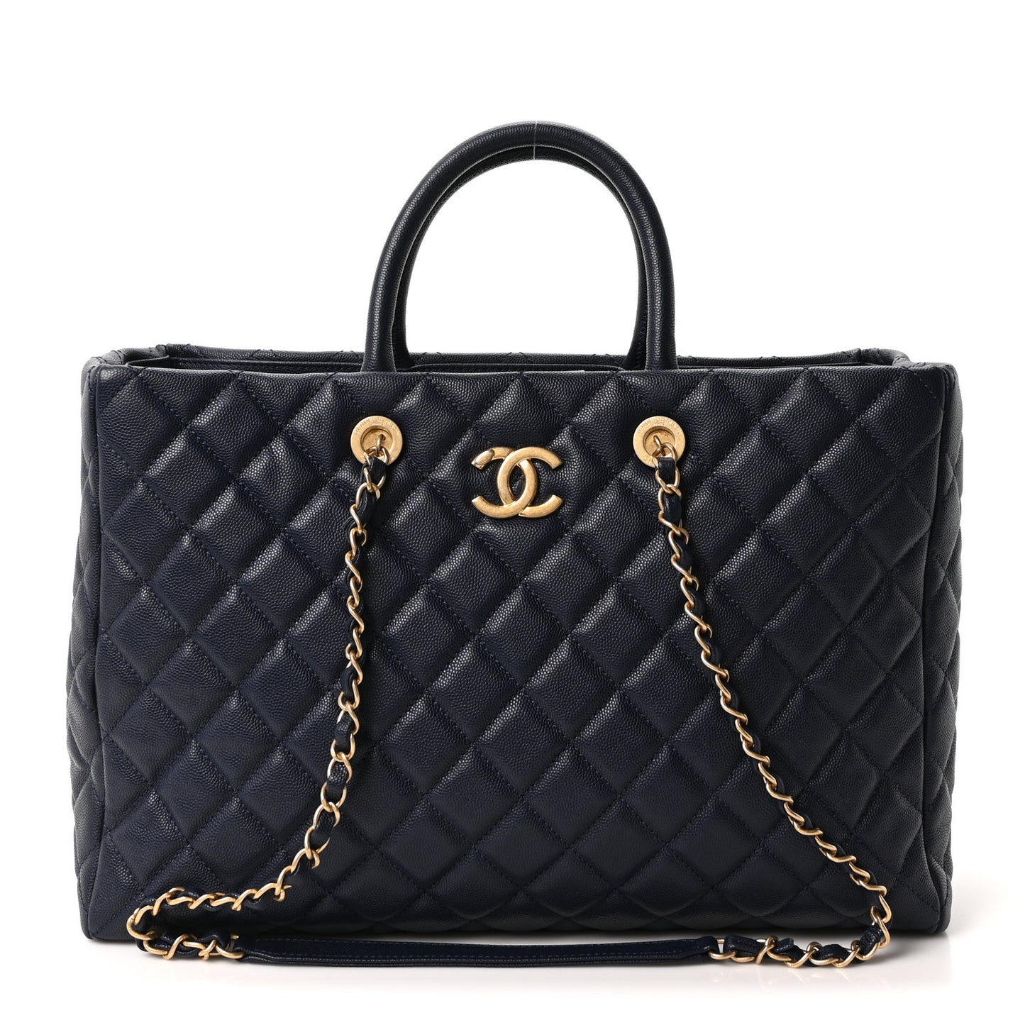 Caviar Quilted Large Coco Handle Shopping Tote Navy