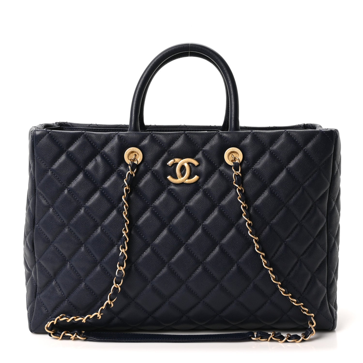 Chanel Caviar Quilted Large Coco Handle Shopping Tote Navy 1 of 10