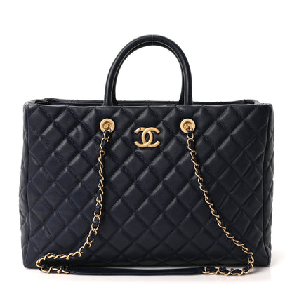 Chanel Caviar Quilted Large Coco Handle Shopping Tote Navy 1 of 10