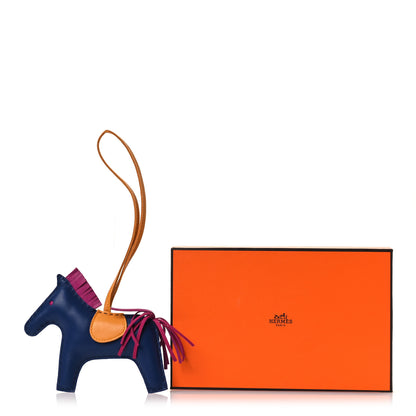 Hermes Milo Lambskin Grigri Rodeo Horse Bag Charm MM Bleu Saphir Rose Pourpre Bouton D'Or 4 of 4