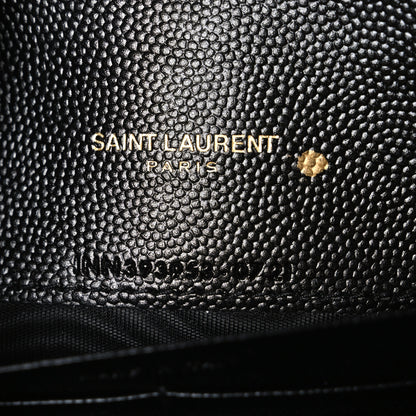 Saint Laurent Grain De Poudre Matelasse Chevron Monogram Envelope Chain Wallet Black 7 of 10