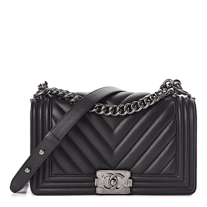 Chanel Calfskin Chevron Quilted Medium Boy Flap Black 1 of 12