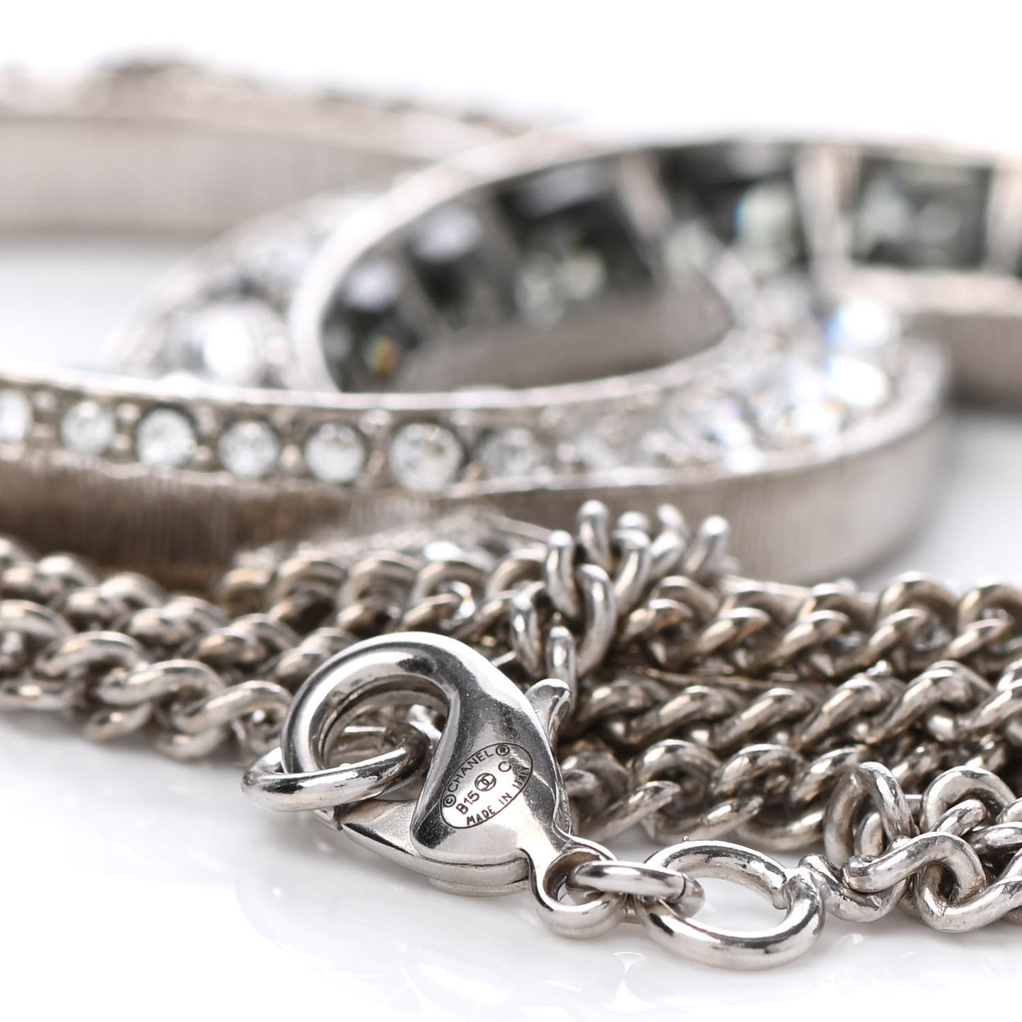 Baguette Crystal Moon CC Necklace Silver