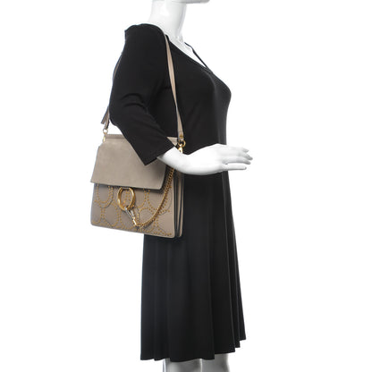 Chloe Calfskin Suede Studded Medium Faye Shoulder Bag Motty Grey 2 of 7