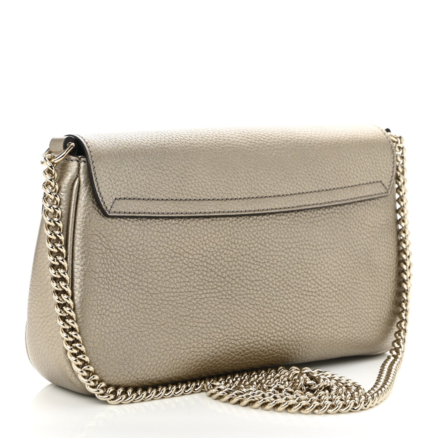 Metallic Pebbled Calfskin Medium Soho Flap Crossbody Golden Beige