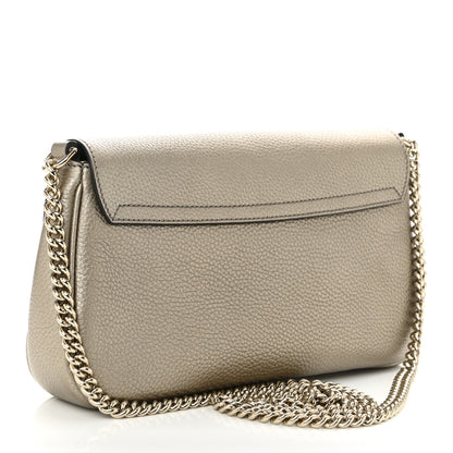 Gucci Metallic Pebbled Calfskin Medium Soho Flap Crossbody Golden Beige 3 of 10