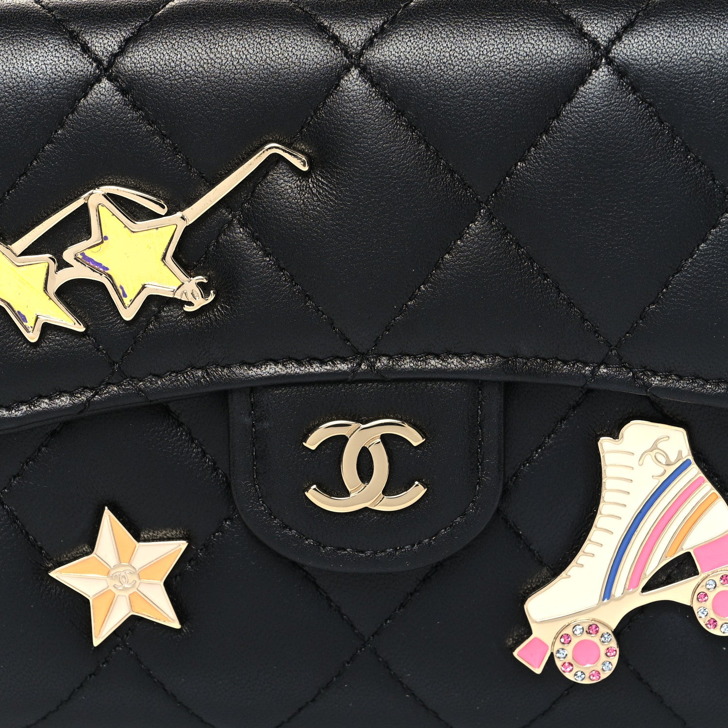 Chanel Lambskin Enamel Quilted Roller Skate Compact Flap Wallet Black 9 of 9