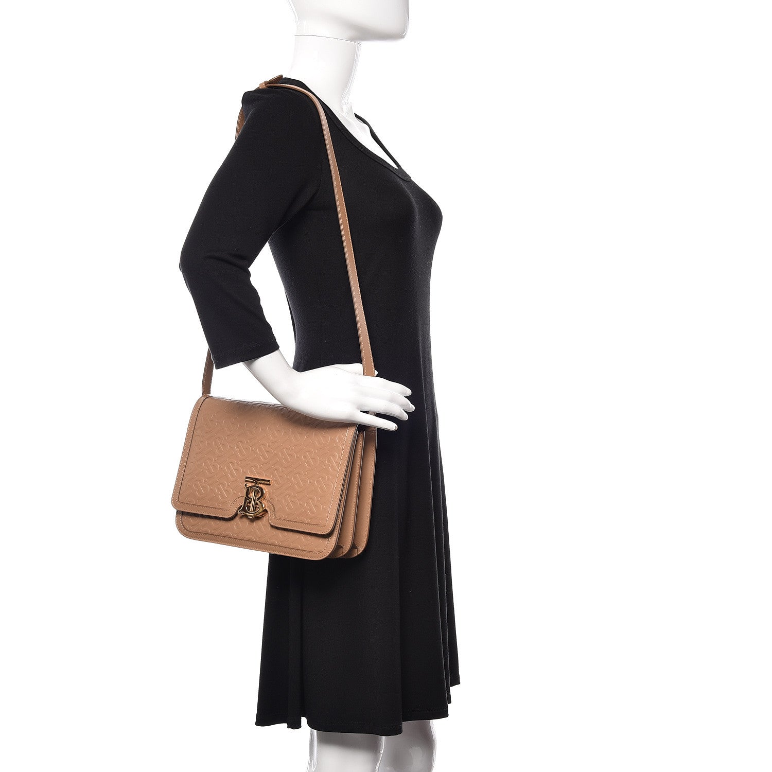 Burberry Calfskin Monogram Embossed Small TB Bag Light Camel 2 of 9