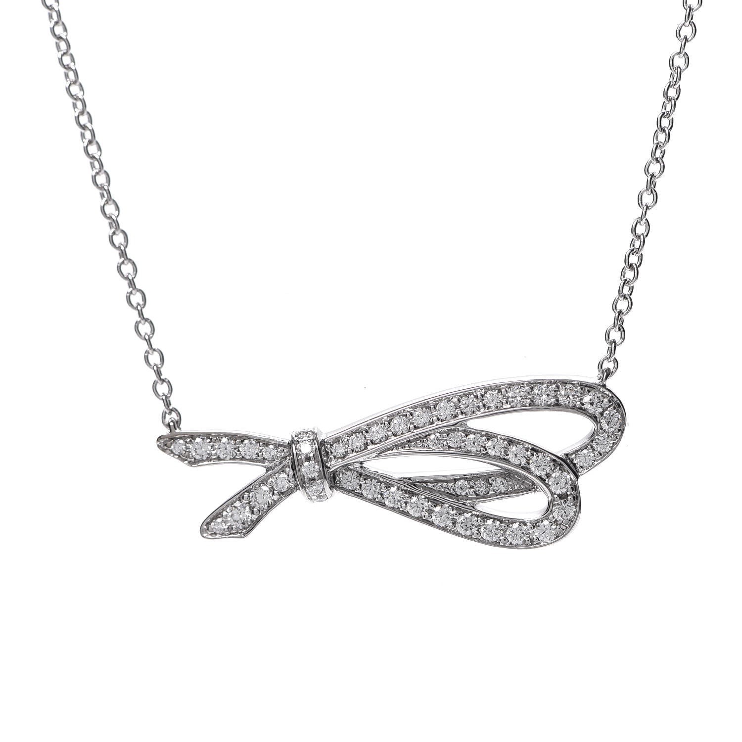 Tiffany 18K White Gold Diamond Bow Pave Pendant Necklace 6 of 6