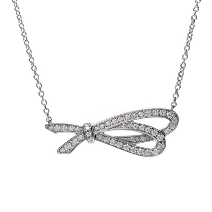 Tiffany 18K White Gold Diamond Bow Pave Pendant Necklace 6 of 6